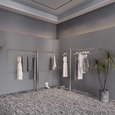 服装展示架上墙架高档女装店不锈钢拉丝货架男装女装陈列挂衣架子