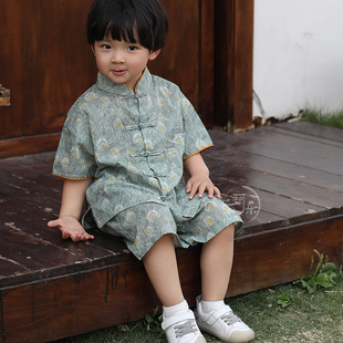 中国风儿童姐弟装男童唐装女童无袖旗袍龙凤胎套装新中式兄妹装夏
