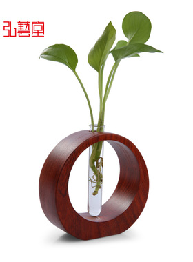 弘艺堂实木中式花瓶创意桌面摆件装饰干花插花器透明玻璃水培绿植