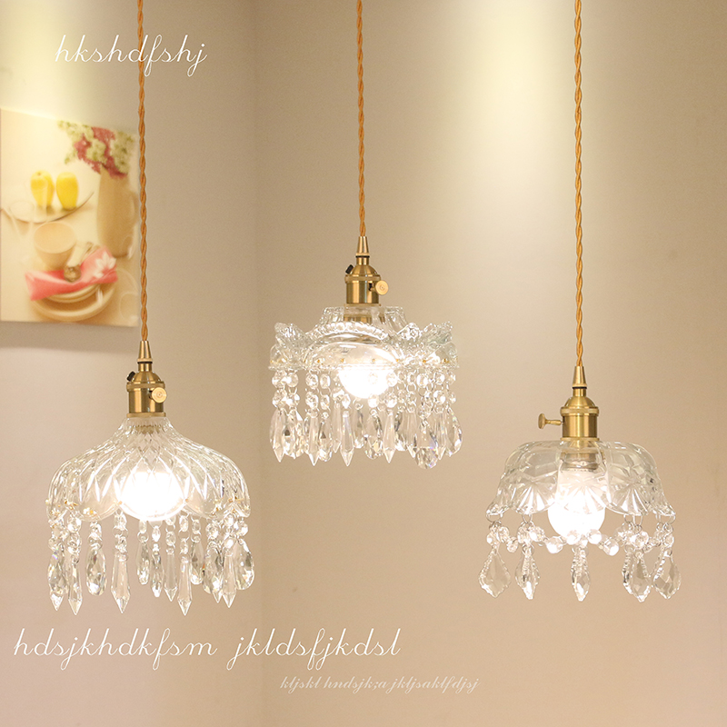 日式北欧免布线充电池床头卧室吧台黄铜法式轻奢水晶奶油风吊灯