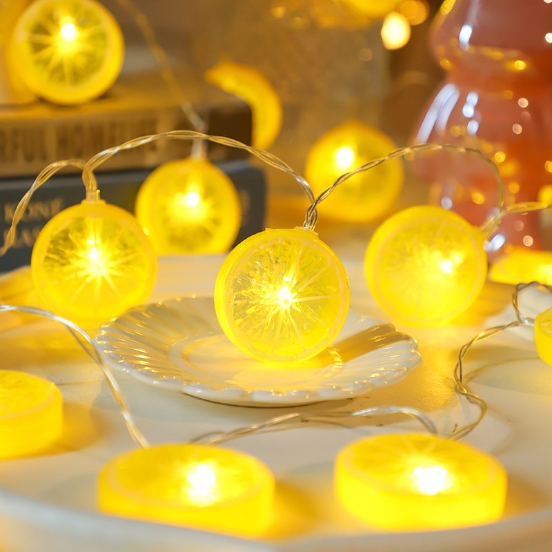 LED柠檬片灯串室内装饰灯串夜市露营氛围灯水果电池盒彩灯