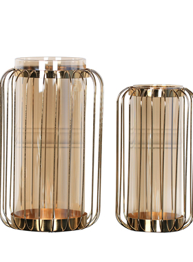 欧式样板房摆件轻奢风样品房金属花瓶样板间玻璃装饰品电视柜摆设