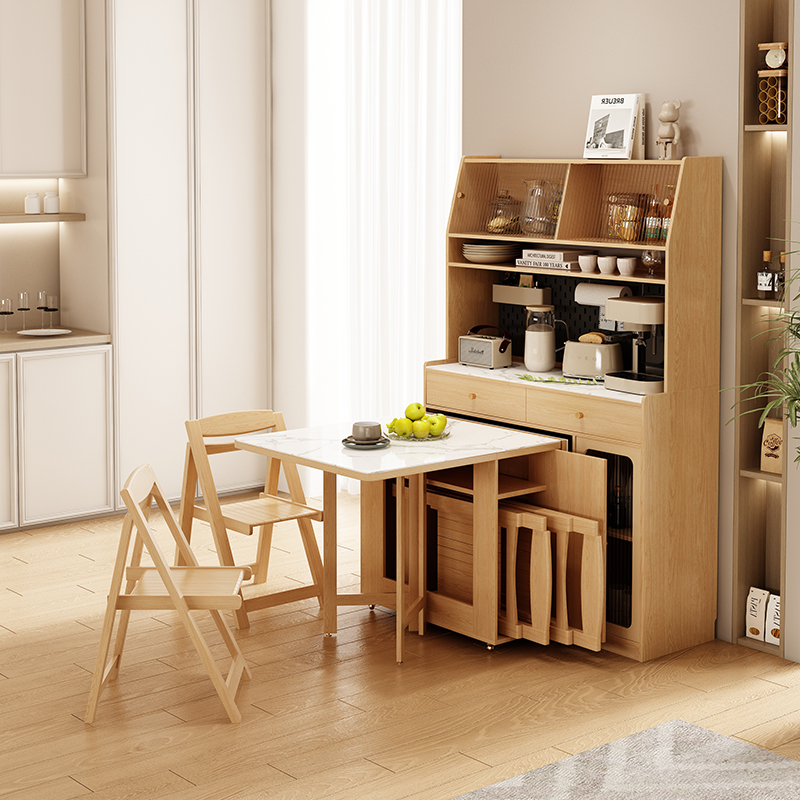 北欧风餐柜岩板摺叠餐桌家用小户型多功能可伸缩移动长方形桌子