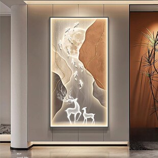 带灯九鱼图玄关装 饰画LED入户正对门壁画高端灯光画走廊尽头挂画