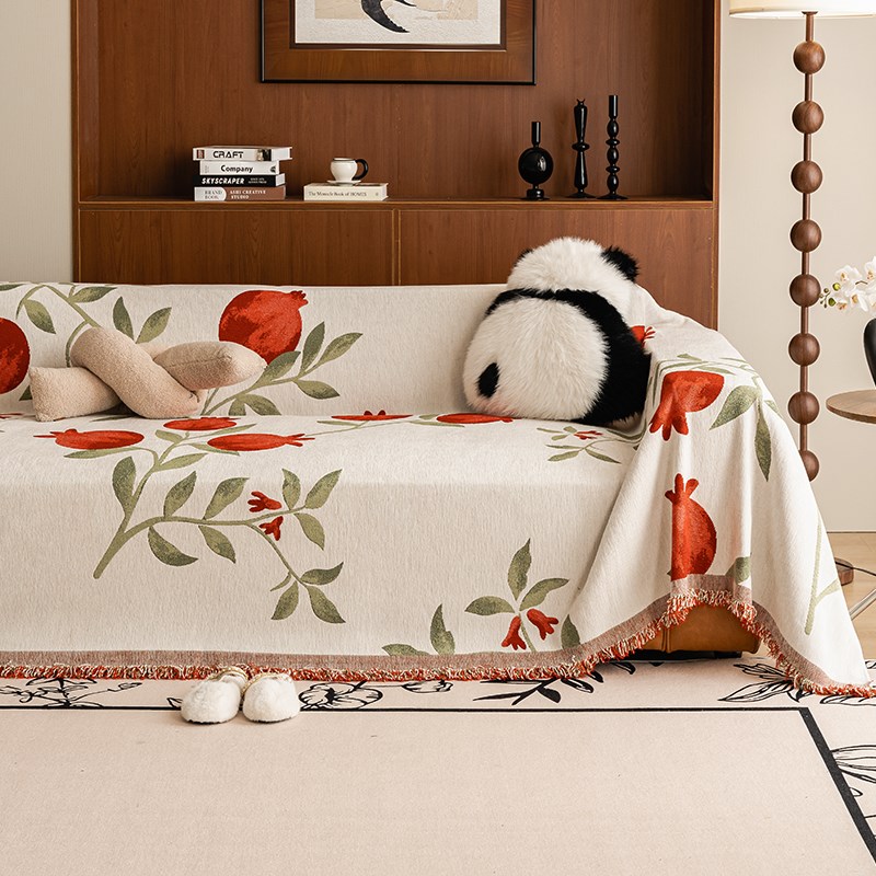 红色雪尼尔2025流行沙发巾一整张全盖沙发盖布全包套罩沙发坐垫子