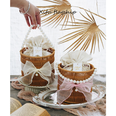 伴手礼盒伴娘盒子空盒手提藤编织小篮子结婚森系礼物盒包装礼品袋