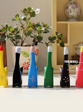 木制小猫摆件手绘动物模型巴厘岛木雕风格书柜办公桌面装饰工艺品