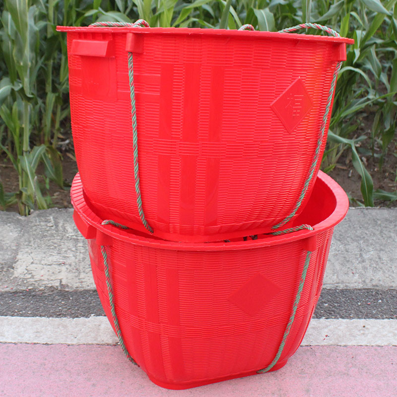 加厚塑料箩筐圆形加大号农用仿竹编挑粮食水果收纳筐喜事箩篼篮子