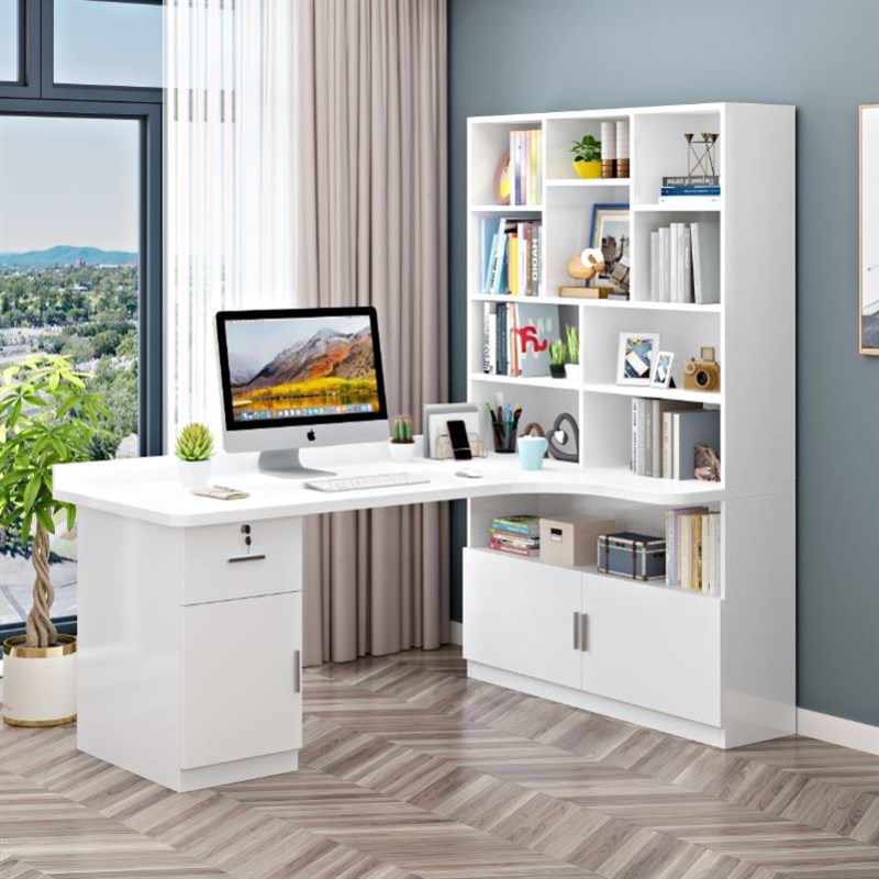 书桌书柜一体实木转角电脑桌小户型家用儿童卧室拐角学习桌新款