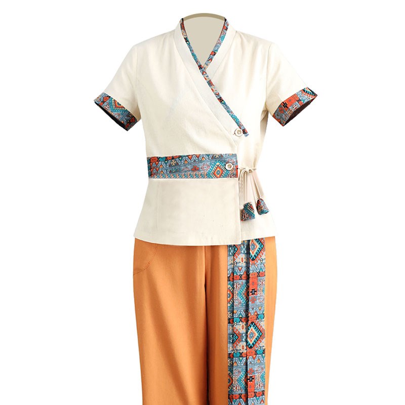 泰式SPA按摩技师工作服套装女养生采耳师服装足疗足浴工装短长袖