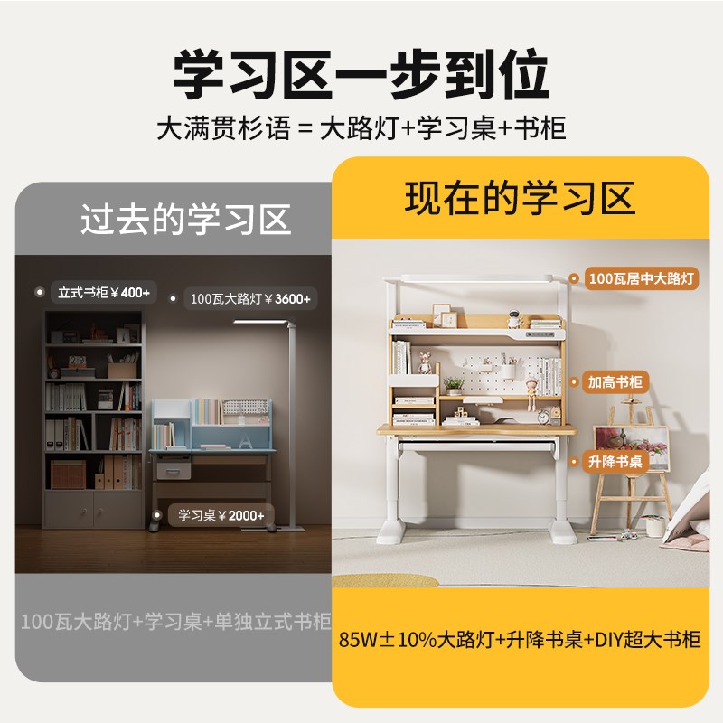 大满贯全光谱阳光桌护眼实木儿童书桌学习桌小学生家用可升降书桌