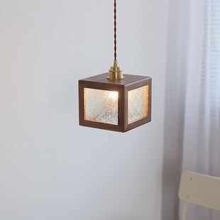 烁阳北美黑胡桃木吊灯复古床头吧台岛台设计师海棠花玻璃侘寂风灯