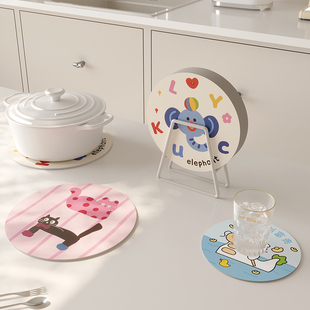 圆形卡通杯垫硅藻泥免洗可擦吸水垫轻奢高级感防烫隔热餐桌保护垫