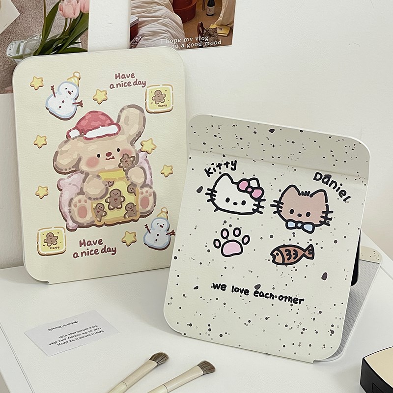 桌面可爱折叠镜台式m翻盖小镜子宿舍书桌可立大号化妆镜高清梳妆