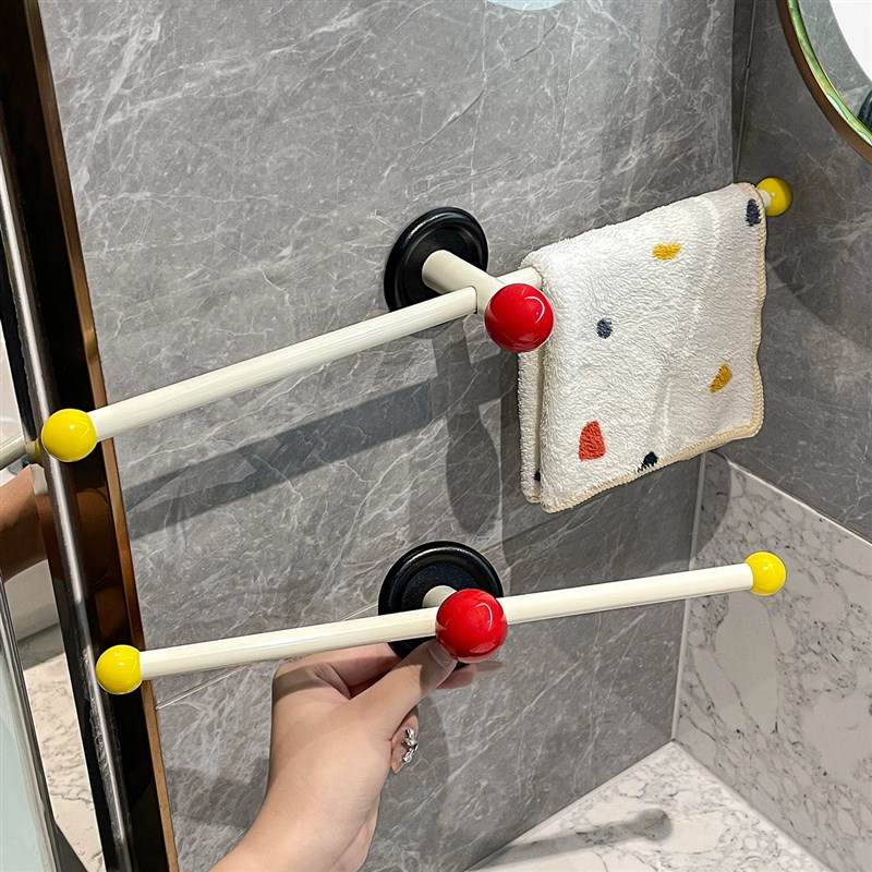 卫生间毛巾挂杆浴室免打孔浴巾收纳挂H架厕所壁挂晾毛巾单杆置物