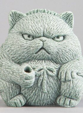 逗兽记猫钓鱼茶宠鱼缸造景中式居家办公创意国潮精品动物装饰摆件