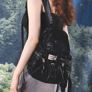 Masmarulez亮黑双肩包女2026新款 辣妹酷飒上学上班旅游通勤小背包