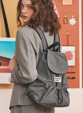 MASMARULEZ官方正品迷你灰色格子背包上学上班旅游通勤女生双肩包