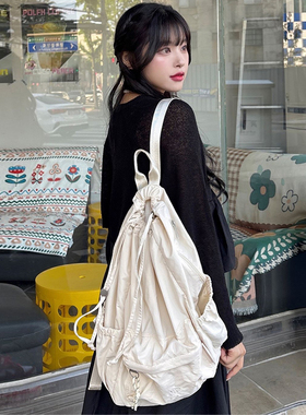 MASMARULEZ官方正品现货束口抽绳双肩包书包旅行上班通勤背包米白