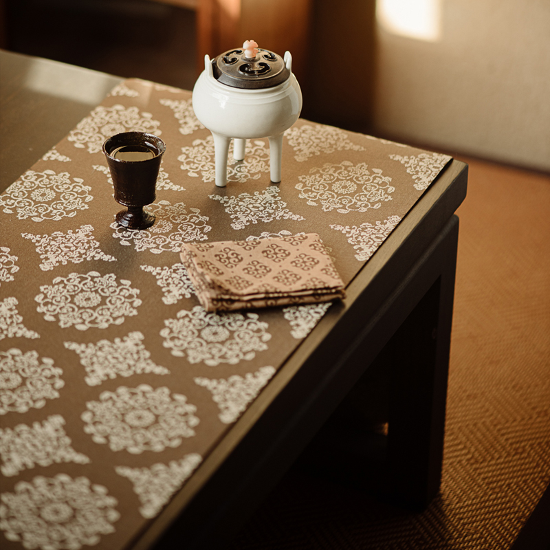 知舍茶具唐团花真丝面桌旗织锦布艺茶帘送防水席】不防水