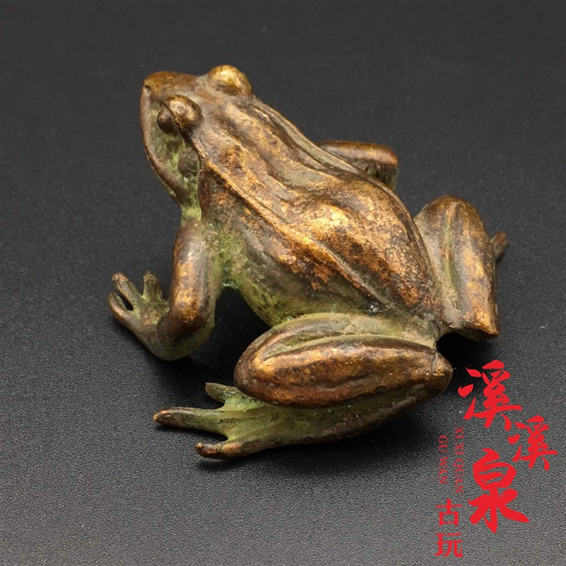 纯黄铜实心复古微雕青蛙小摆件迷你铜青蛙茶宠小摆件古玩杂项收藏