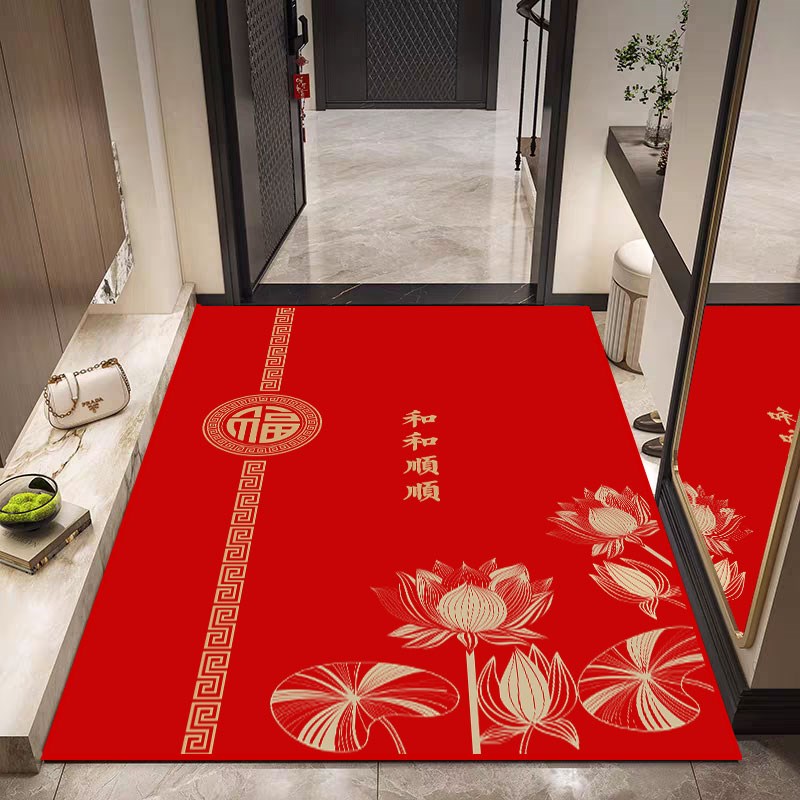 中式高端家用入户门进门口福字喜庆满铺地垫红色防滑门垫蹭脚地毯