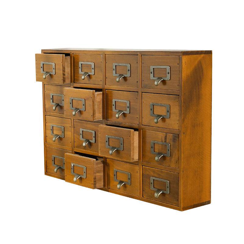 书桌总动员复古收纳柜盒手帐胶带抽屉式九格木质实木柜药杂物柜