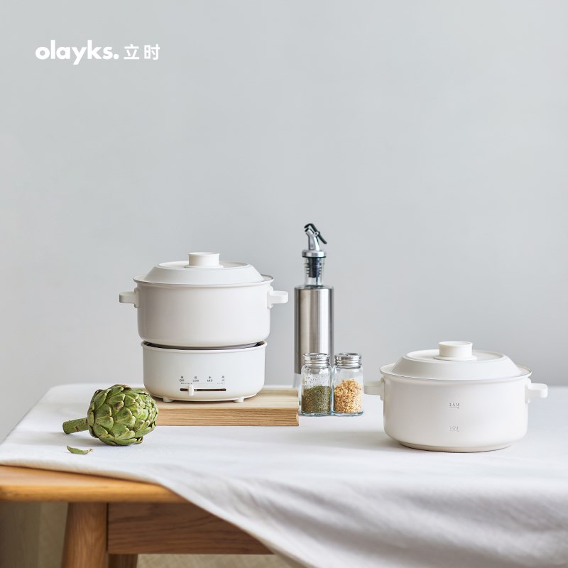 olyk立时便携式电煮锅分体式2L小型宿舍家用泡面锅多功能小电锅