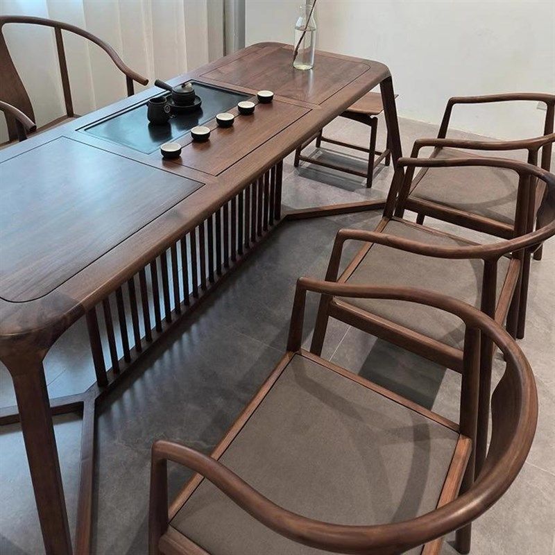 新中式实木茶桌椅组合黑胡桃白蜡木泡茶桌酒店民宿办公室茶室茶台