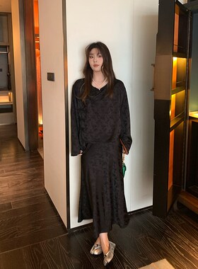 NAZ那子大码早春新款新中式国风盘扣提花上衣半裙胖mm气质套装女