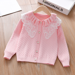 女童开衫春秋2023新款小女孩针织衫大童儿童毛衣外套春装洋气时髦