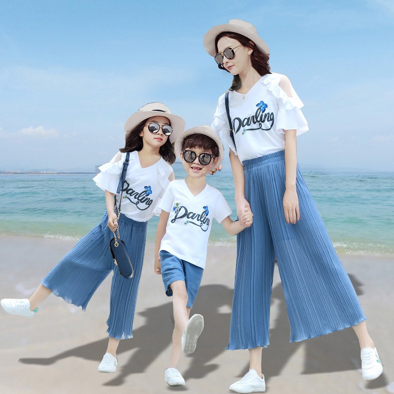 亲子装夏装2024新款潮母女母子洋气一家三口四口父子母女纯棉套装