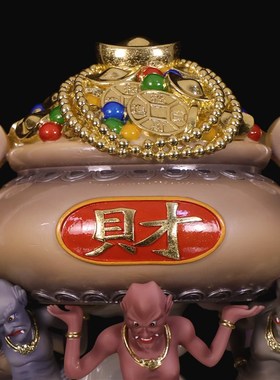 汉白玉五鬼招财彩绘神像五鬼财神佛像居家办公室桌面装饰中式摆件