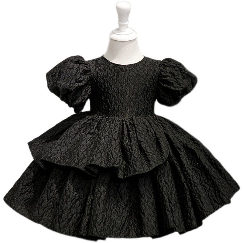 儿童礼服黑色小女孩主持人走秀钢琴演奏礼服女童生日公主裙洋气