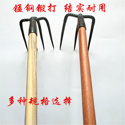 三齿四齿铁耙耙子抓钩草耙泥耙刨地耙翻地松土耙木柄钉耙农用农具