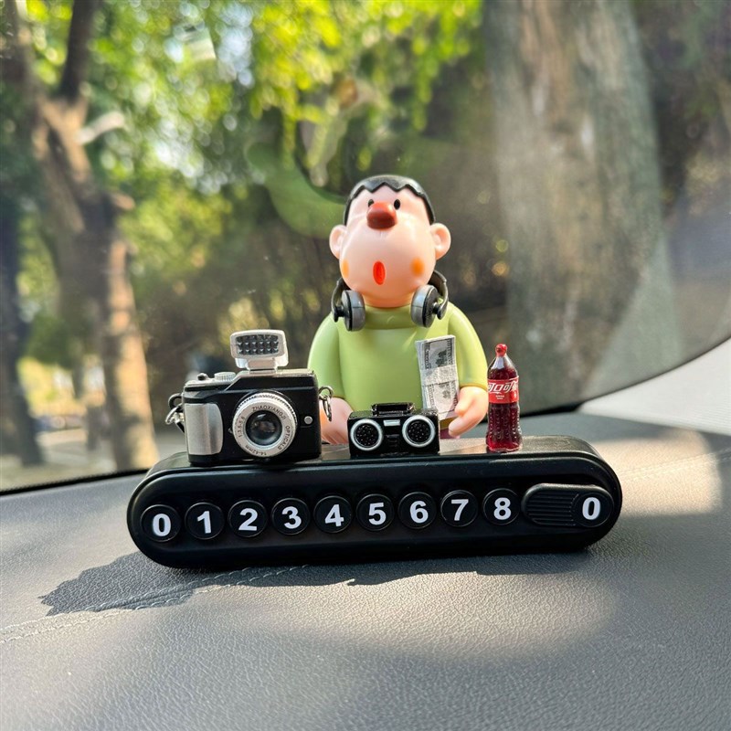 摇滚胖虎挪车电话牌临时停车号码牌可隐藏显示车上移车载摆件