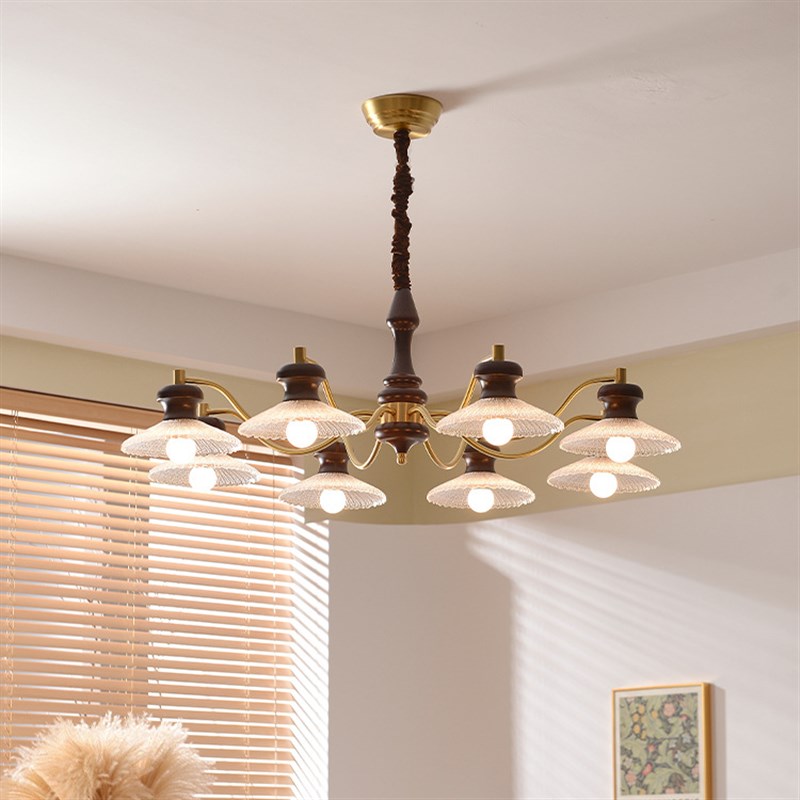 美式复古吊灯南洋法式中古风卧室客厅主灯全铜实木高端大气灯具