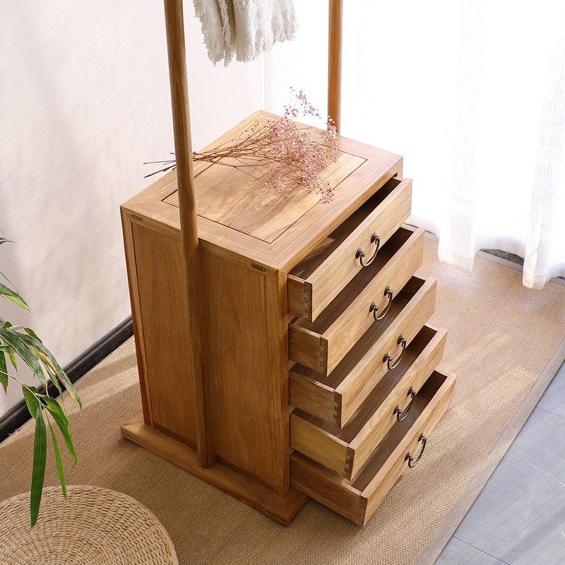 老榆木挂衣架客厅五斗柜衣帽架落地家用实木现代简约卧室置物架子