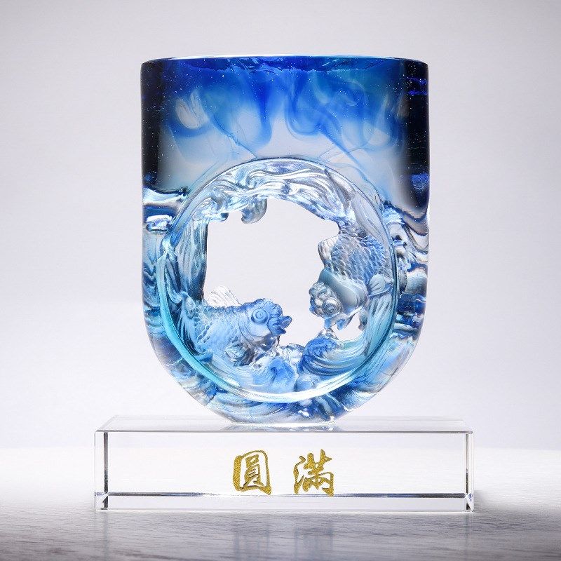 琉璃招财鱼摆件玄关电视柜办公室桌面装饰品商务送礼创意工艺品,特色手工艺,其他特色工艺品,淘宝优惠券,粉丝福利购,淘宝优惠卷