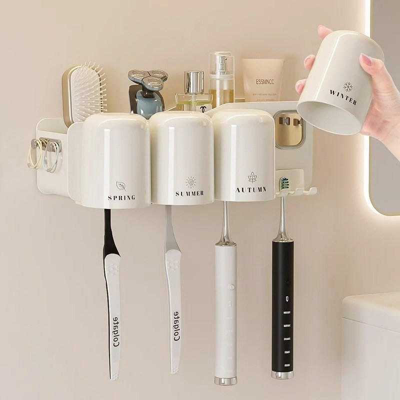 牙刷置物架免打孔壁挂刷牙杯架子漱口杯挂墙式卫生间电动家庭套装