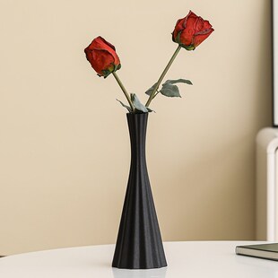 黑色陶瓷花瓶高级感细长细高小蛮腰电视柜玄关桌面装饰品摆件新款