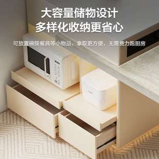 奶油风可伸缩一体岛台餐桌简约现下挂岩板全托底板加厚家用饭桌