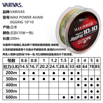 VARIVAS日本原装300/600米PE线MAX POWER10*10五彩船钓海钓铁板线