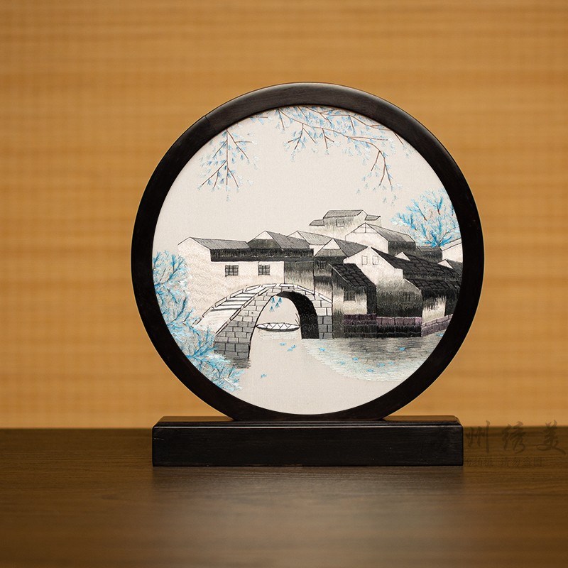 9WOR苏州刺绣国风摆件手工双面绣装饰品台屏中式客厅桌面摆台商务