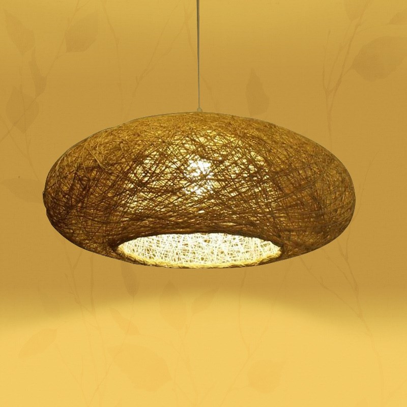 麻球吊灯简约个性餐厅吊灯复古艺术吧台吊具阳台椭圆球藤手编灯罩