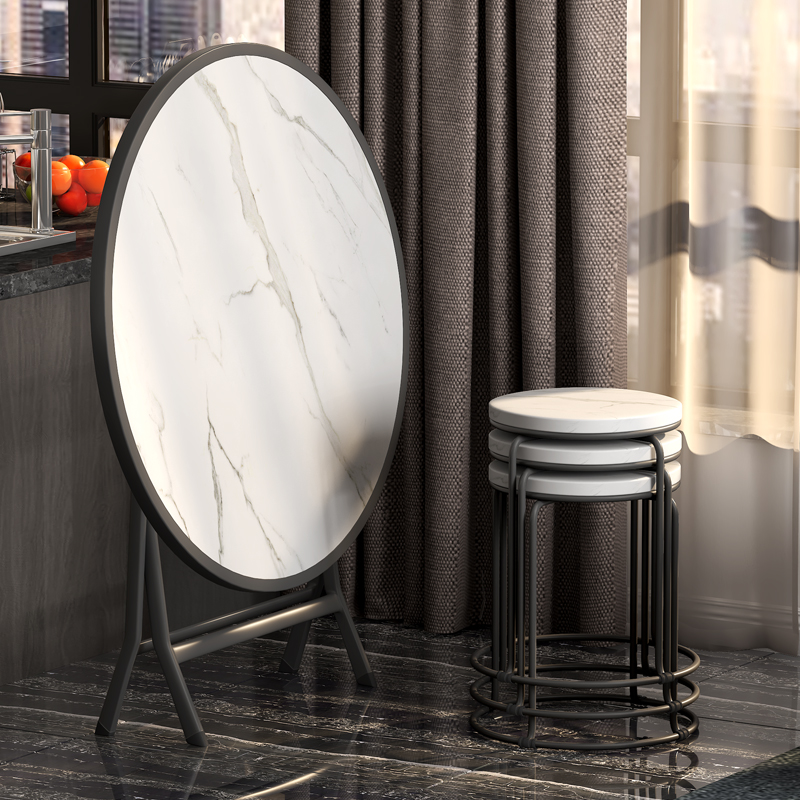 折叠饭桌家用小户型折叠餐桌租房圆桌人吃饭桌子圆形折叠桌