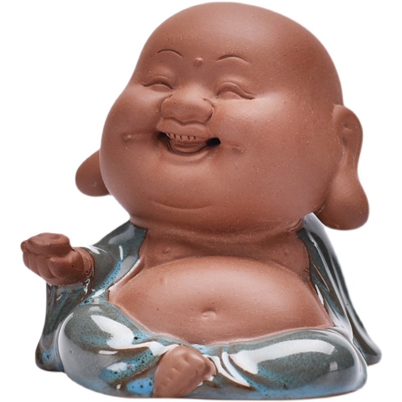 中式复古紫砂造景人物笑弥勒微景观摆件鱼缸造景假山盆景装饰