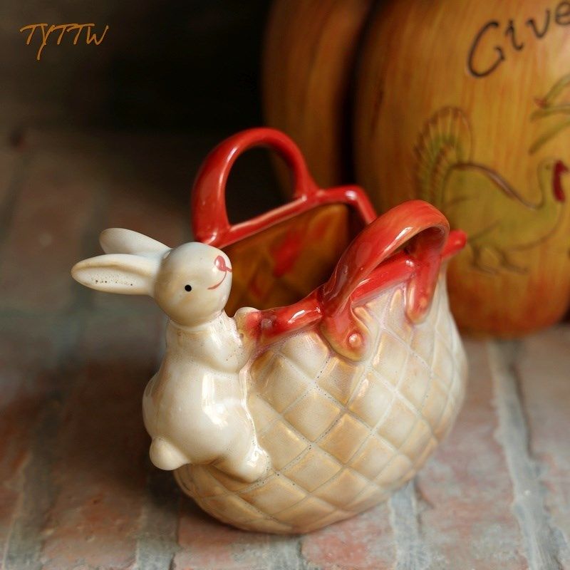 欧式田园兔兔爬包釉面装饰容器杂物盆水培盆饰品陶瓷家居小,家居饰品,储物罐,淘宝优惠券,粉丝福利购,淘宝优惠卷