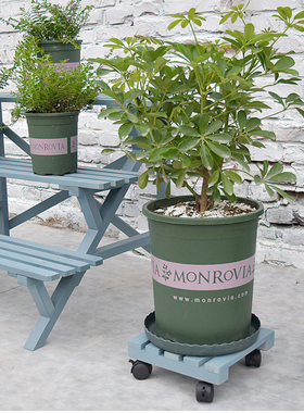 木质托盘阳台大盆底座实木架盆景架复古蓝色带刹车滚轮