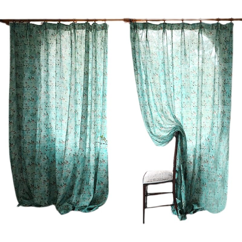 本原立夏节气 %纯亚麻印翠绿窗帘定制布纱两用国风麻纱,居家布艺,定制窗帘,淘宝优惠券,粉丝福利购,淘宝优惠卷